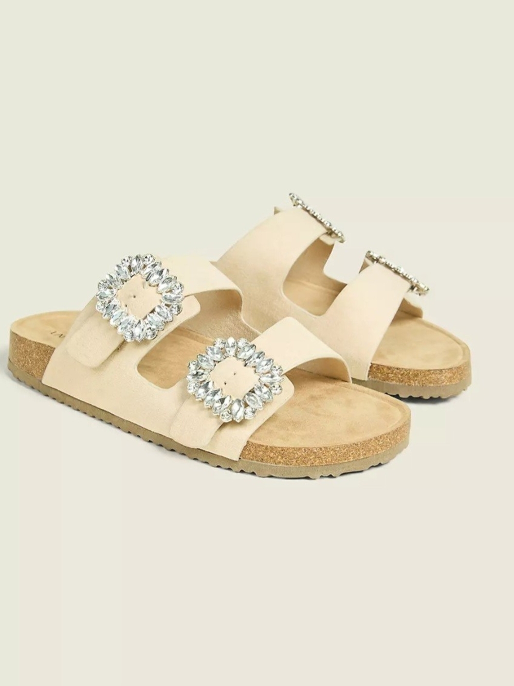 NWT Lane Bryant Faux Tan Embellished Double-Strap Slip-on Sandals Size 11W